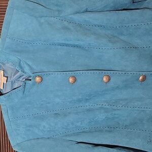 Turquoise Faux Suede Blazer